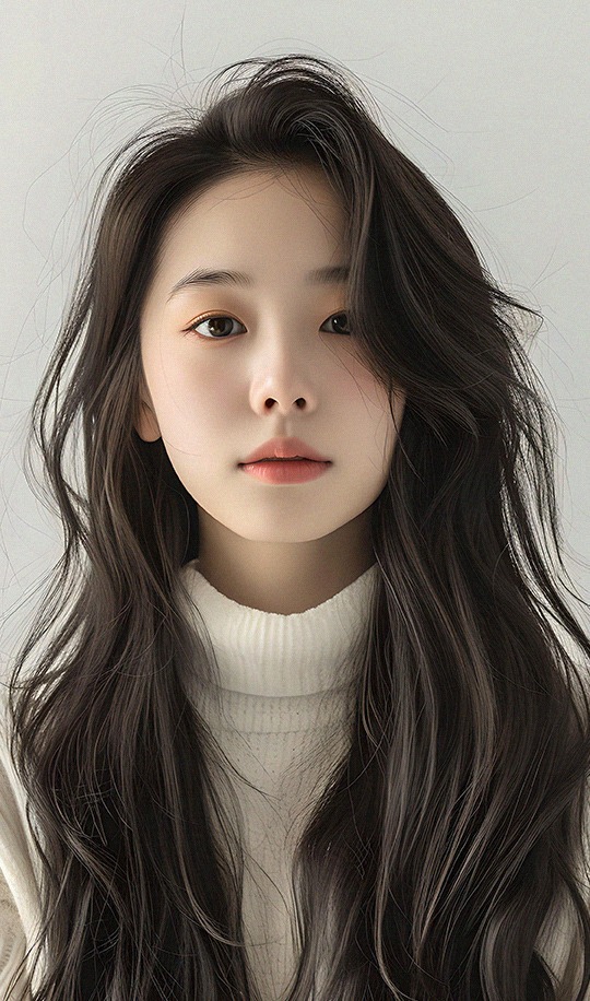 Woman with long hair wearing a white sweater.