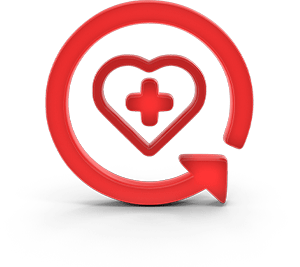 Red healthcare symbol with heart and arrow